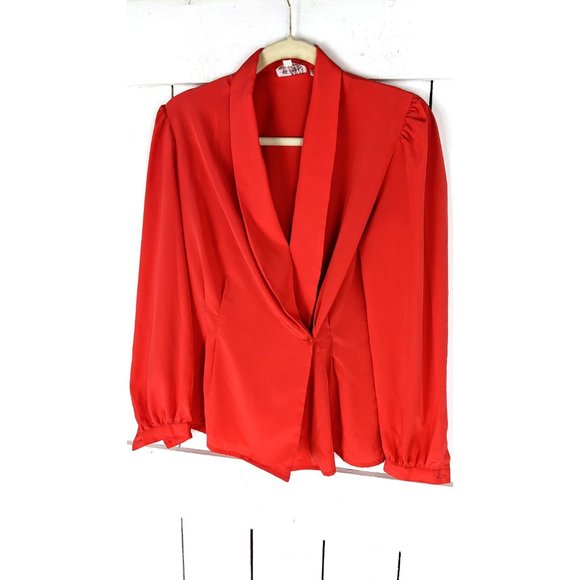 Vintage Anne Klein red sheer long sleeve billowy wrap blouse - Picture 3 of 4